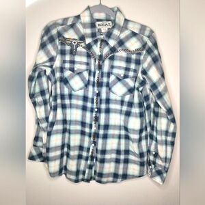 Ariat (Size M) Multicolored Plaid Pearl Snap Button-Up LS Western Cowgirl Shirt